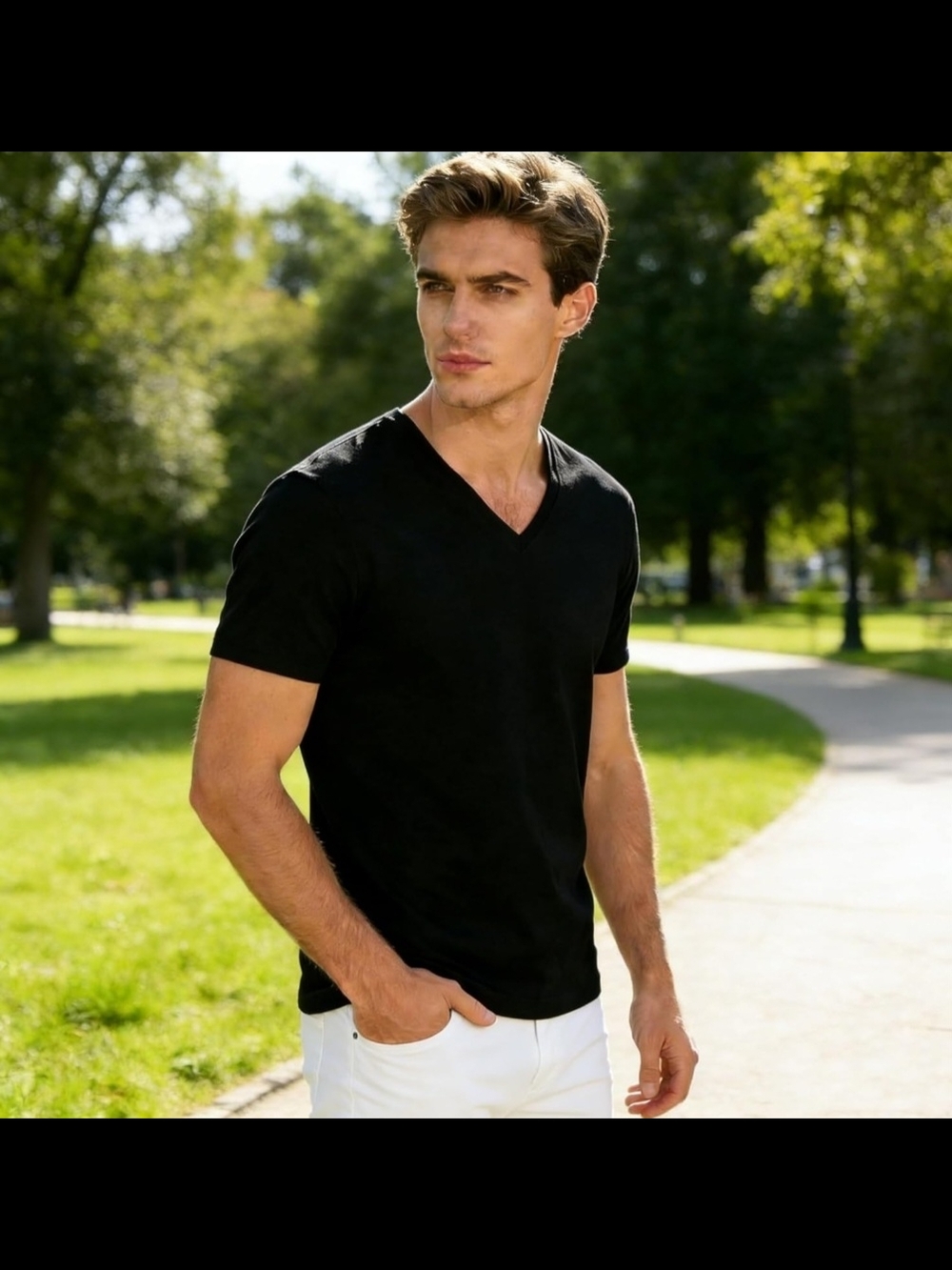 NWOT Sports Short Sleeved V-Neck Basic T-Shirt-Soft Lightweight Fit Black Large